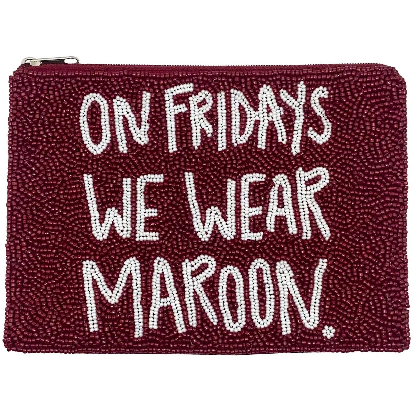 ON FRIDAY WE WEAR MAROON BEADED POUCH