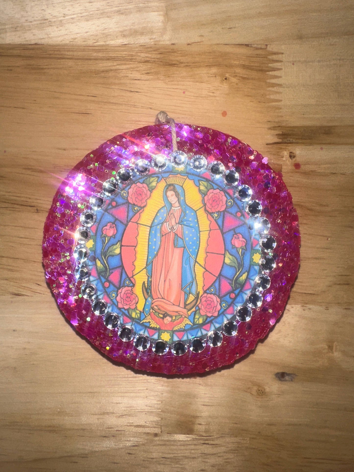 Our Lady of Guadalupe Rhinestones Car Freshie Leafcutter