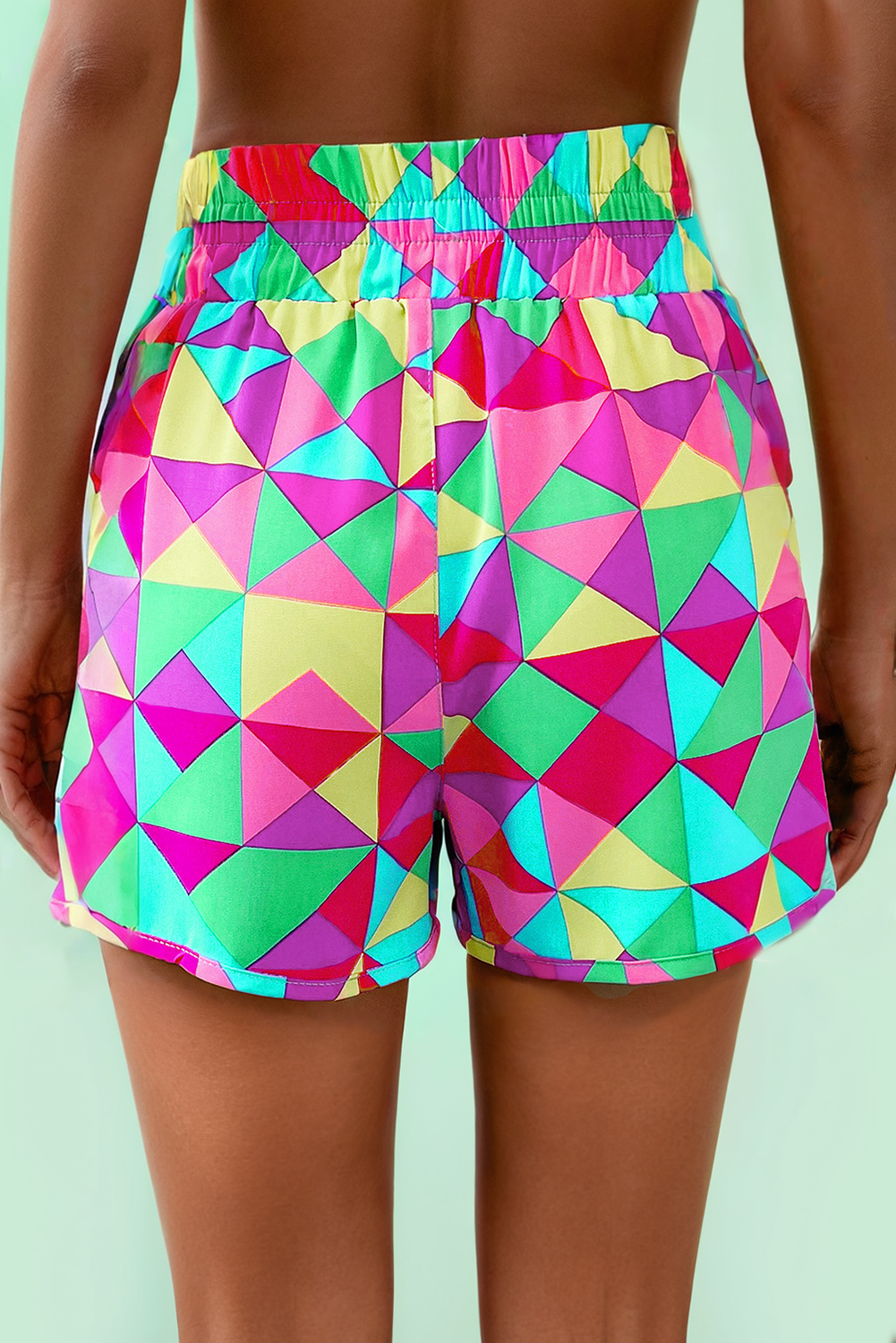 Geometric High Waisted Athletic Shorts: Multi-Colored / Missy LA