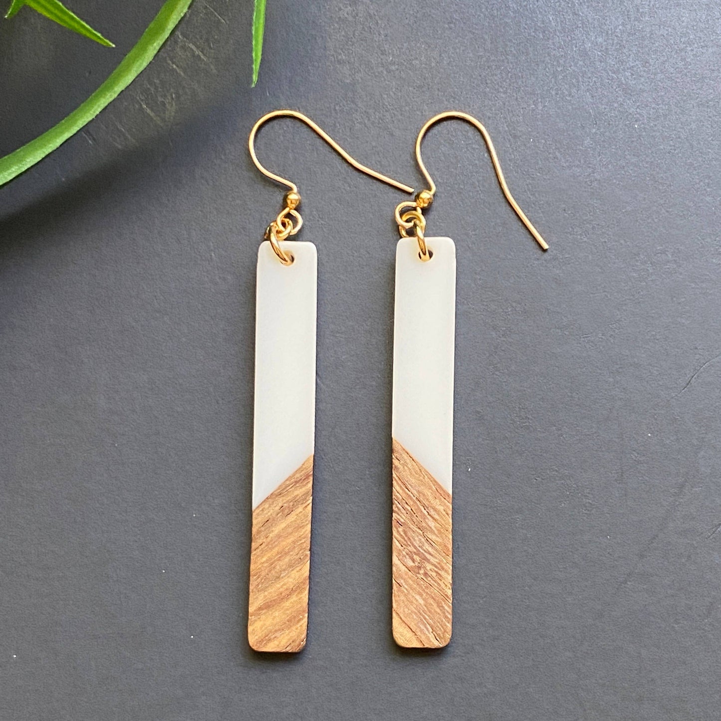 Teal Resin and Wood Earrings Drop Dangle: Teal Marble designs