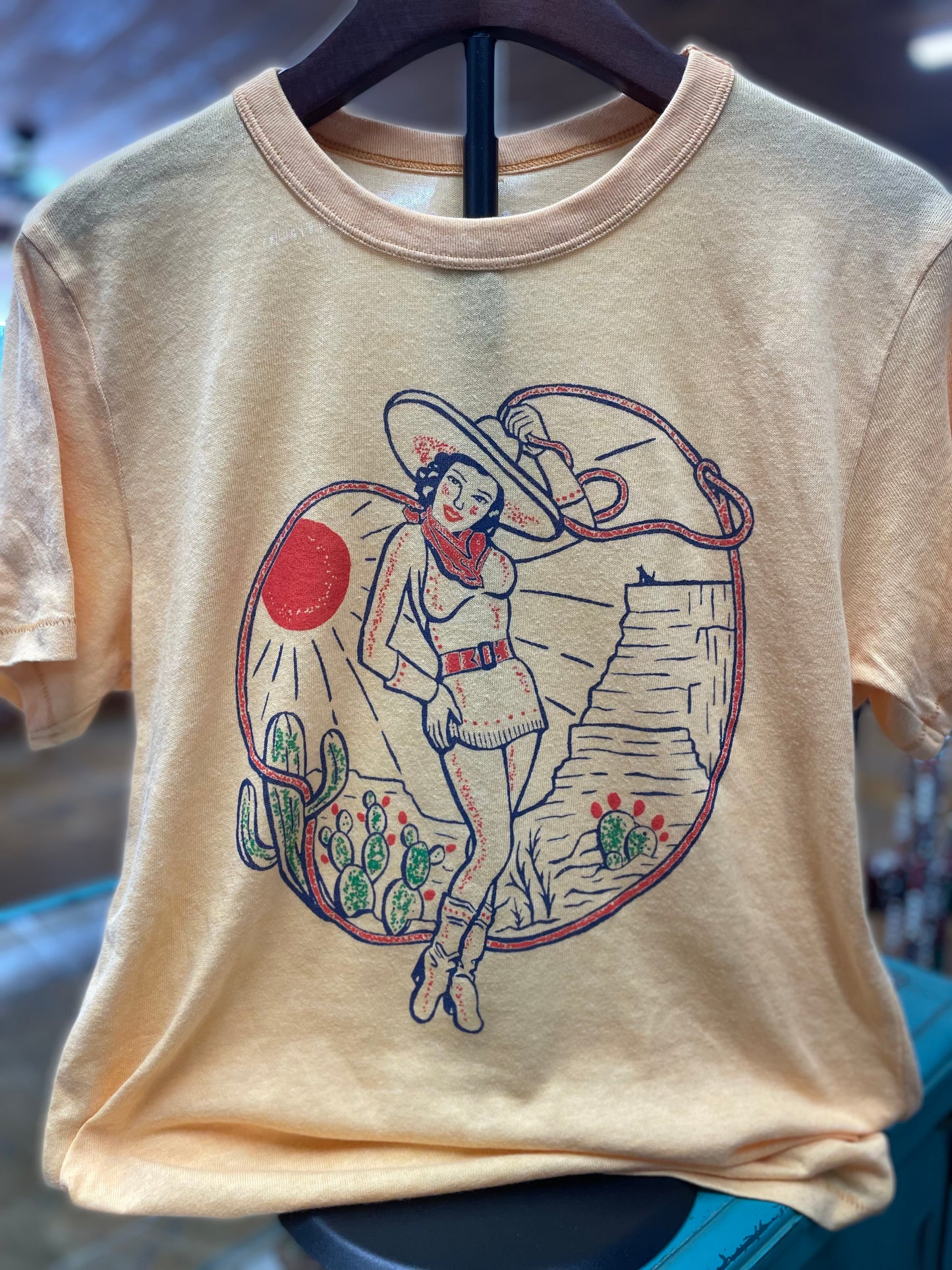 Rodeo Cowgirl Small yellow Graphic T shirt Last one