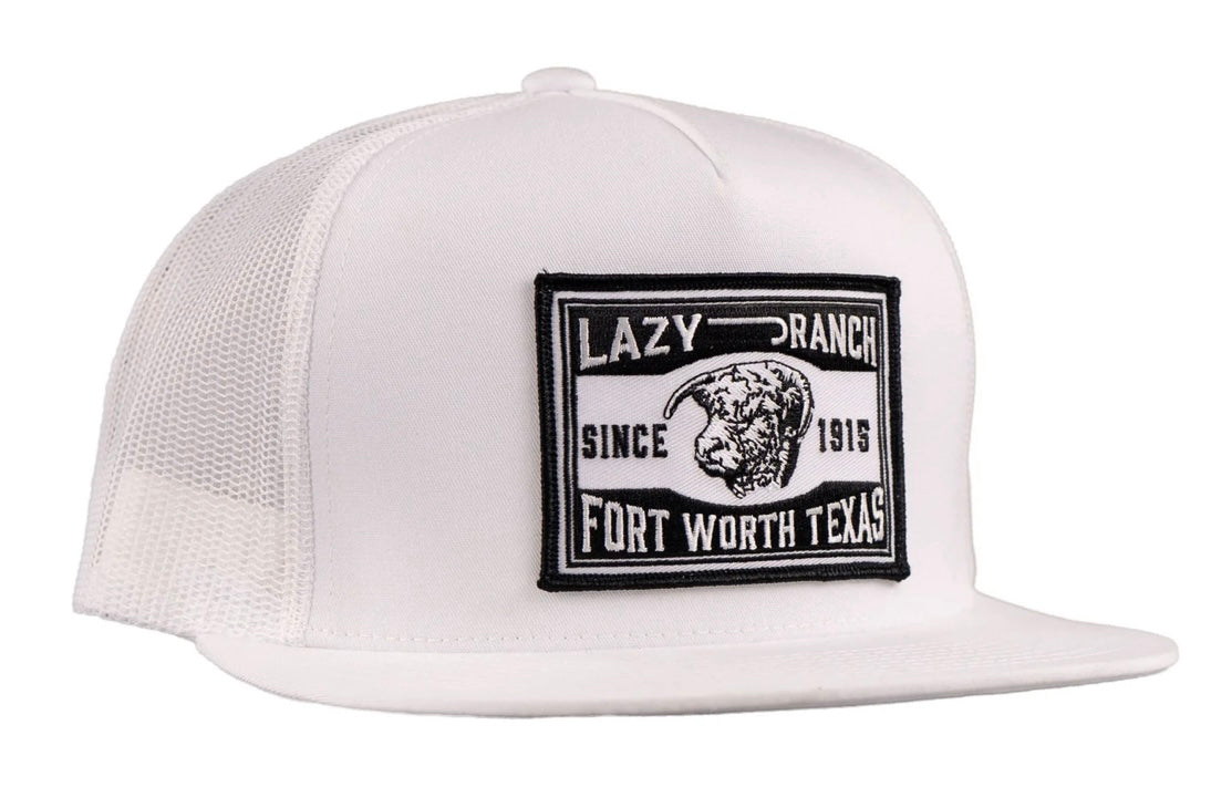 LAZY J RANCH WHITE FORT WORTH CLASSIC ROPE TRUCKER HAT