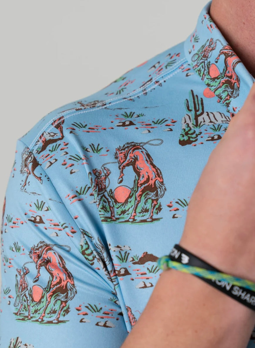 Cowboy Up Blue Performance Polo Burlebo