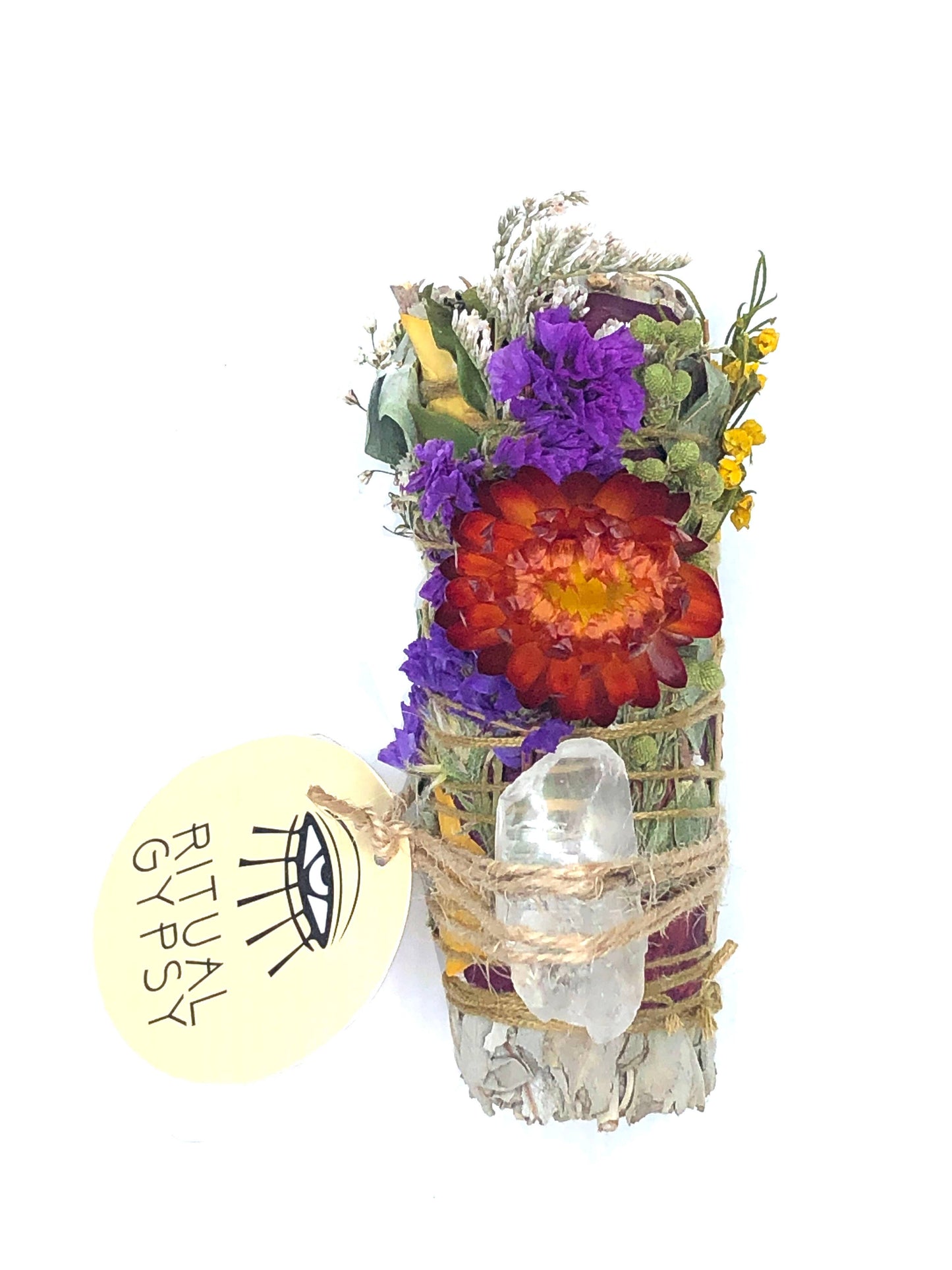 Ritual Sage Wand + Clear Quartz - (4"/9")