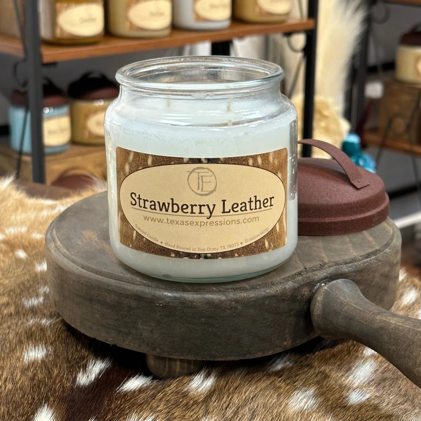 Strawberry Leather Texas Expressions Candle 16 Oz