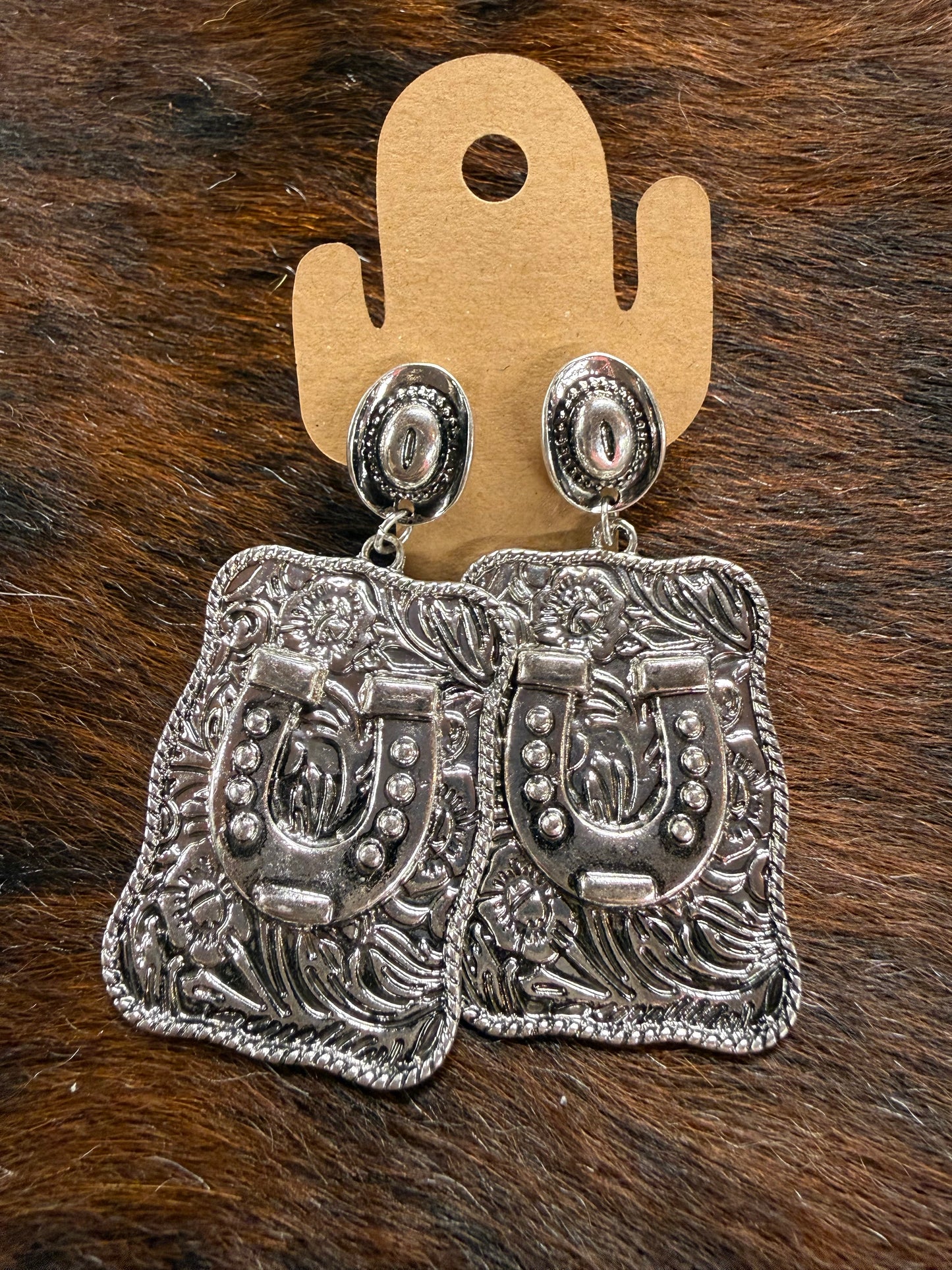 Horseshoe and Cowboy Hats Rectangle Earrings