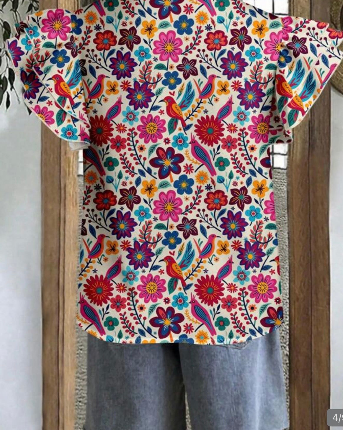 Floral Top Ruffle Sleeve Bouse