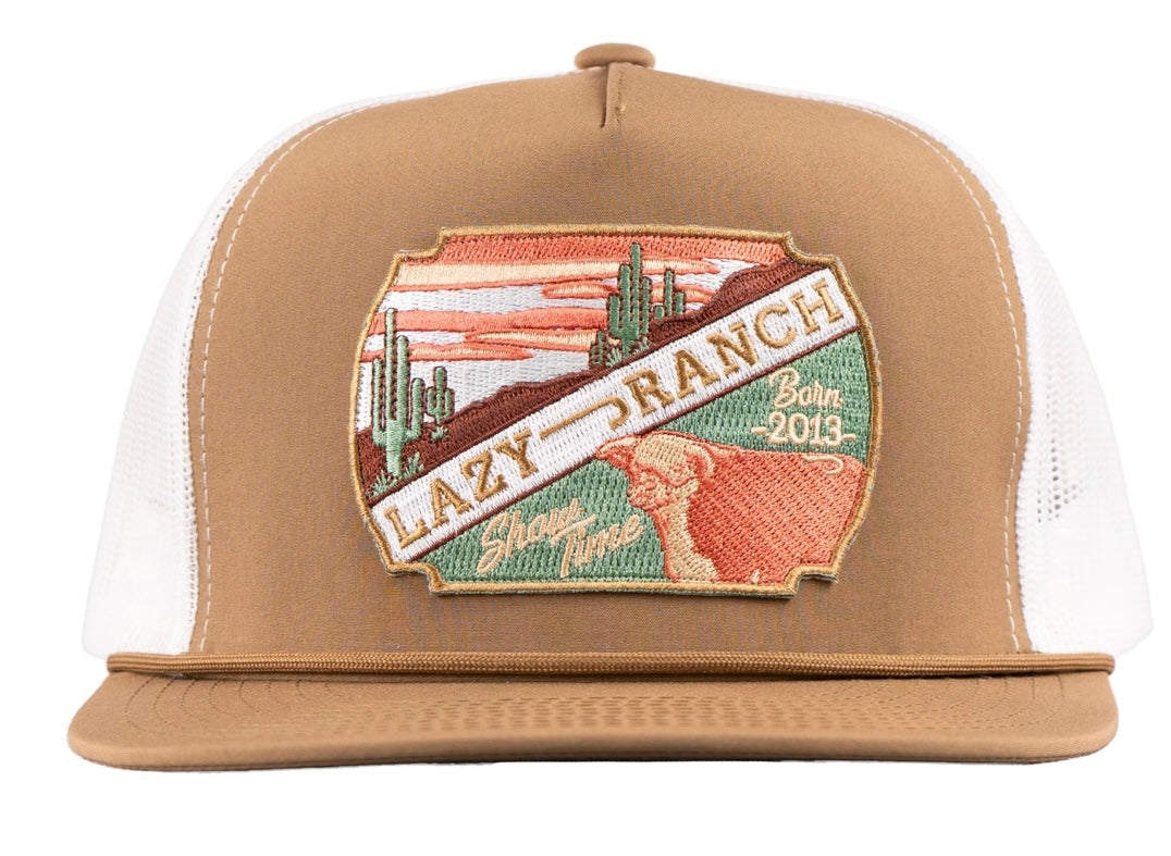 LAZY J RANCH COYOTE BROWN & WHITE DESERT SHOW TIME CLASSIC ROPE TRUCKER HAT