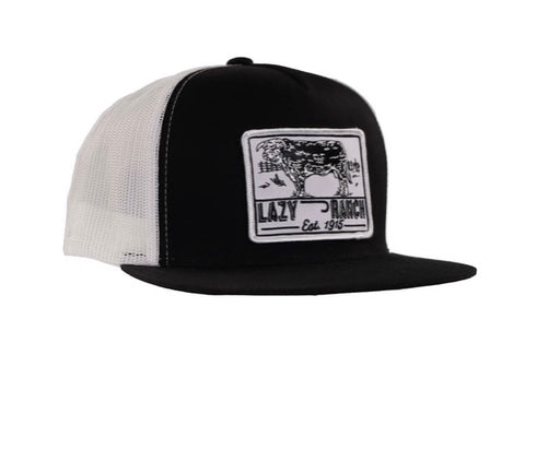 LAZY J RANCH GREY WHITE/ Black White BULL TRAP PATCH CLASSIC FIVE PANEL TRUCKER HAT