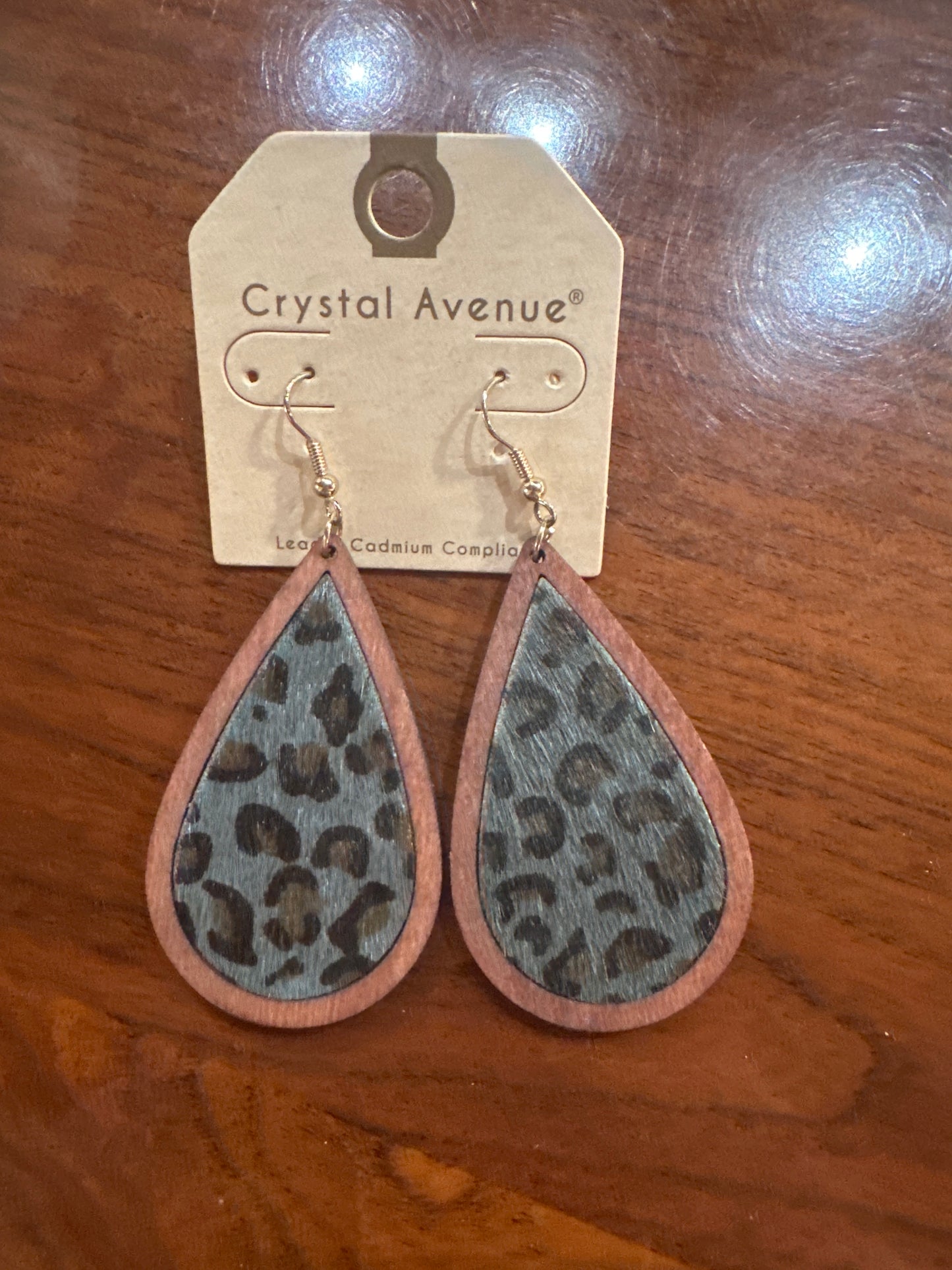 Grey Leopard Wooden Earring