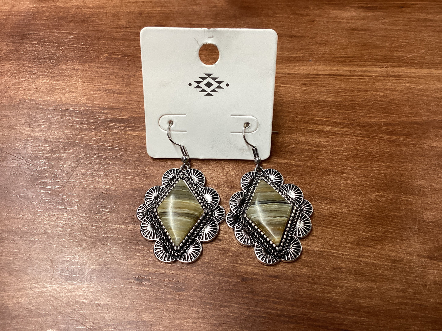 Silver/brown stone earrings