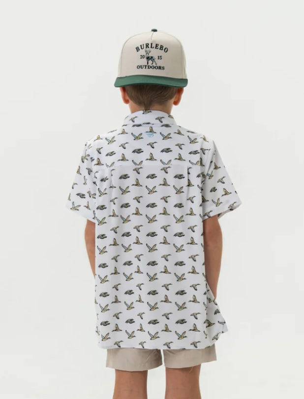 Flying Mallard Ducks Youth Performance Button Up Shirt Burlebo