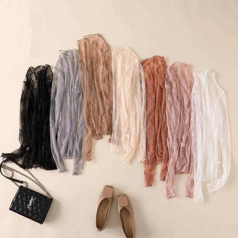 Semi Sheer Mesh Floral Lace Layering See Through Top: Caramel Rosa