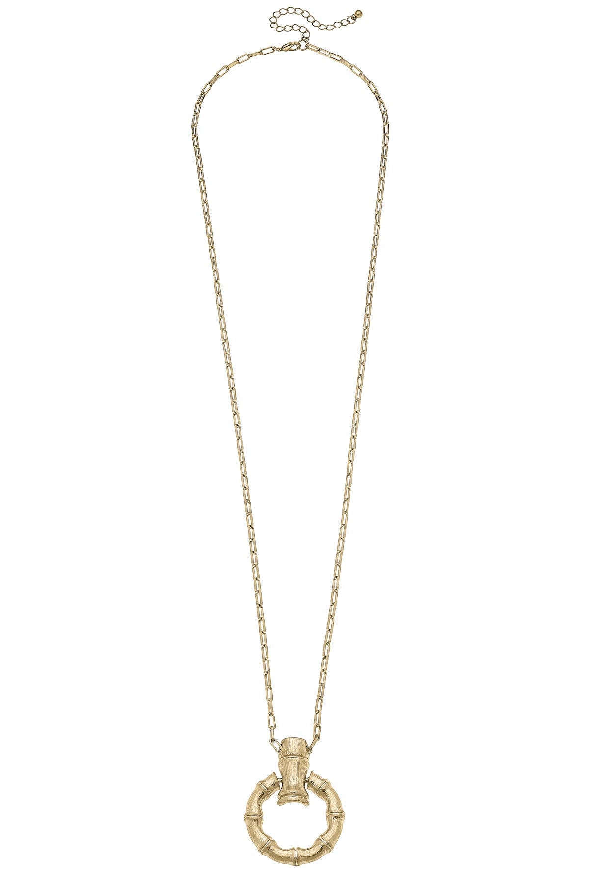 Pippa Bamboo Horsebit Pendant Necklace in Shiny Gold Canvas