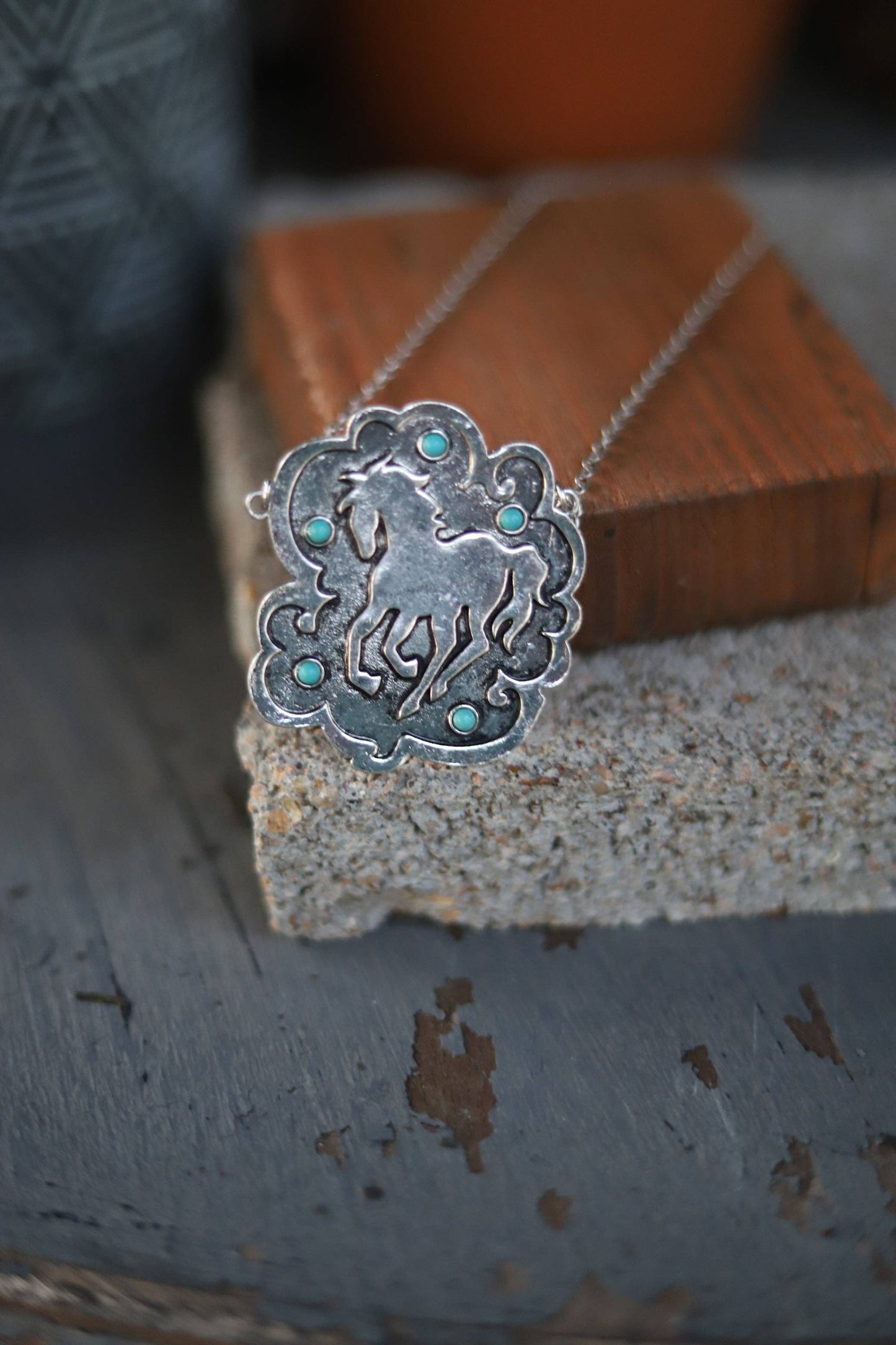 LAYERED METAL HORSE SILHOUETTE 22” Necklace Turquoise Haven
