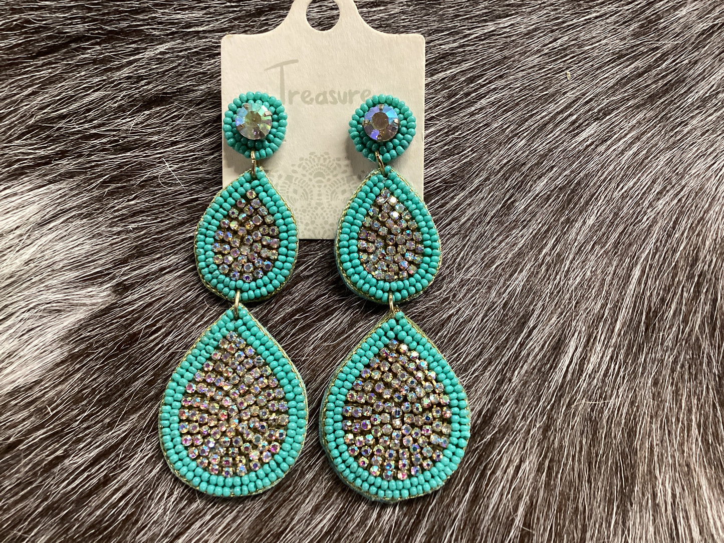Turquoise/Rhinestone seed bead earrings