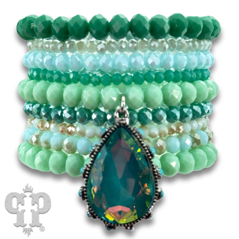 Rhinestone teardrop charm bracelet set: Turquoise PP