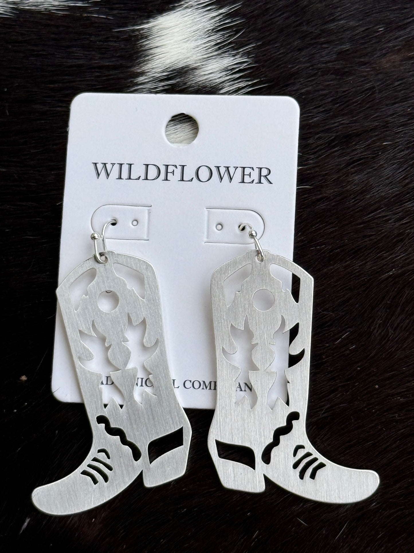 Silver Metal Boot Wildflower Earrings