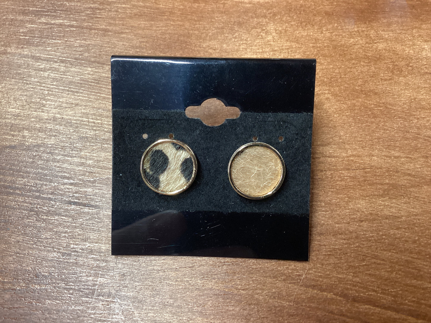 Cow print and plain with gold trim stud earrings