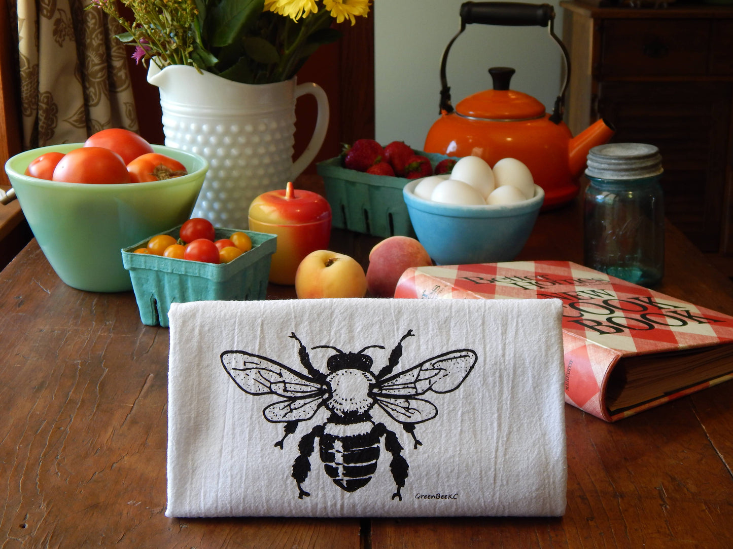 Bee Kitchen Towel | Tea Towels | Flour Sack Dish Towels: Black