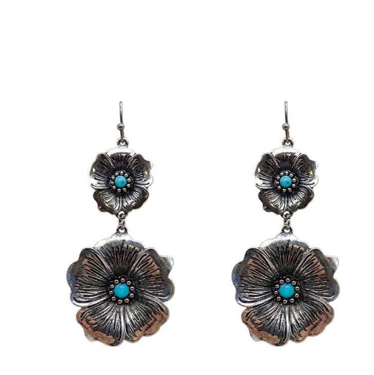 SIVLER FLOWER Earrings WITH FLOWER DANGLE Turquoise Haven