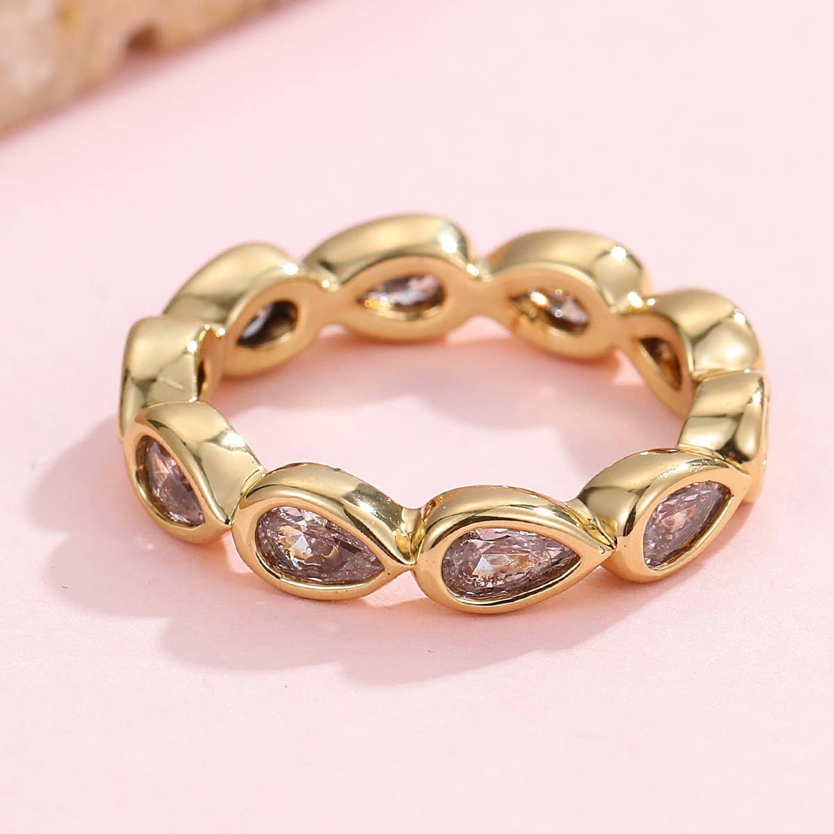 Gold Rhinestone Multi-Shape Eternity Stack Rings | 40R142: ROUND
