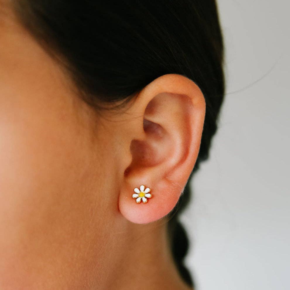 White Daisy Stud Earrings Pip Pop