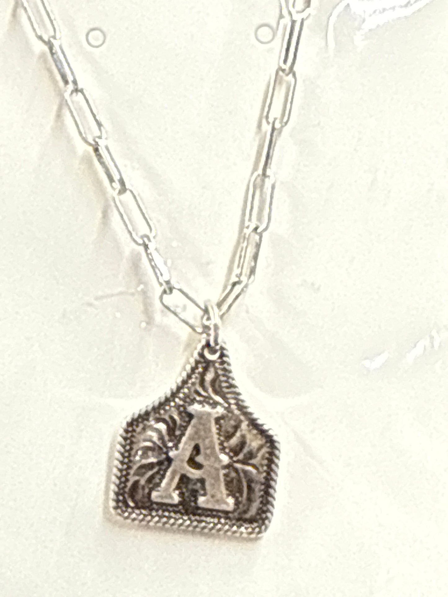Tooled Cattle Tag Initial necklace