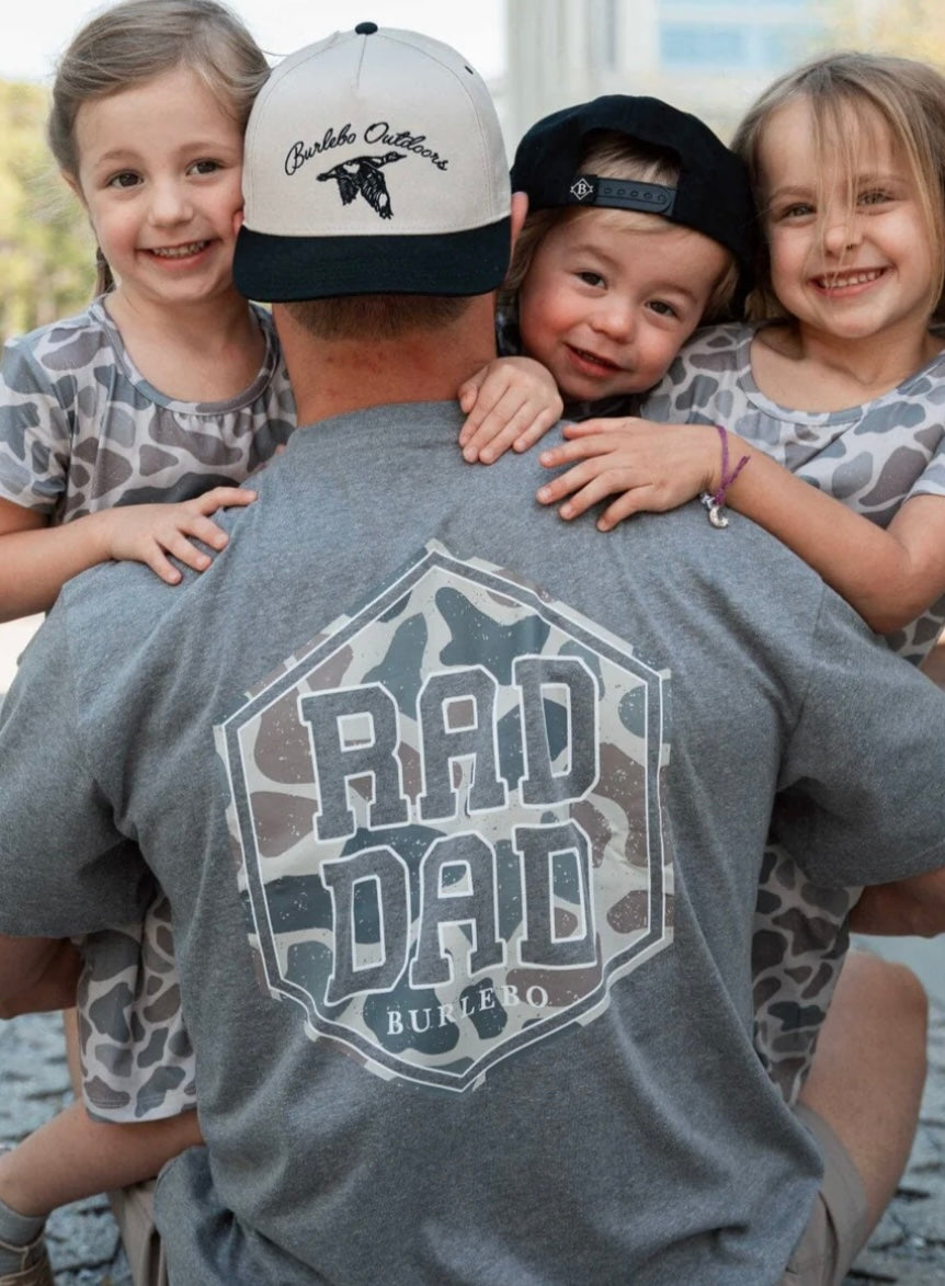 Rad Dad Deer Camo Short Sleeve T Shirt Dark Heather Grey Burlebo
