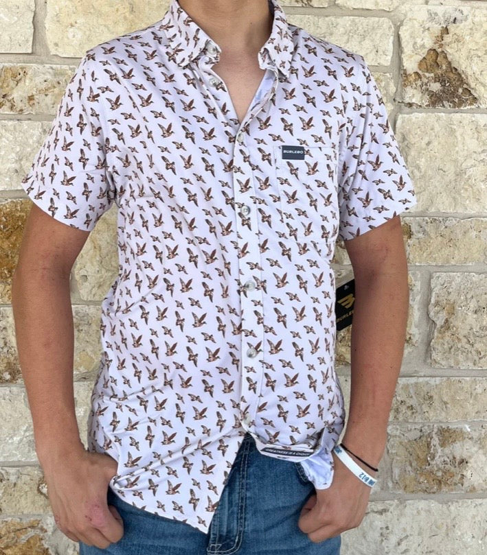 MALLARDS FLYING IN PERFORMANCE BUTTON UP Burlebo PBU-MFI