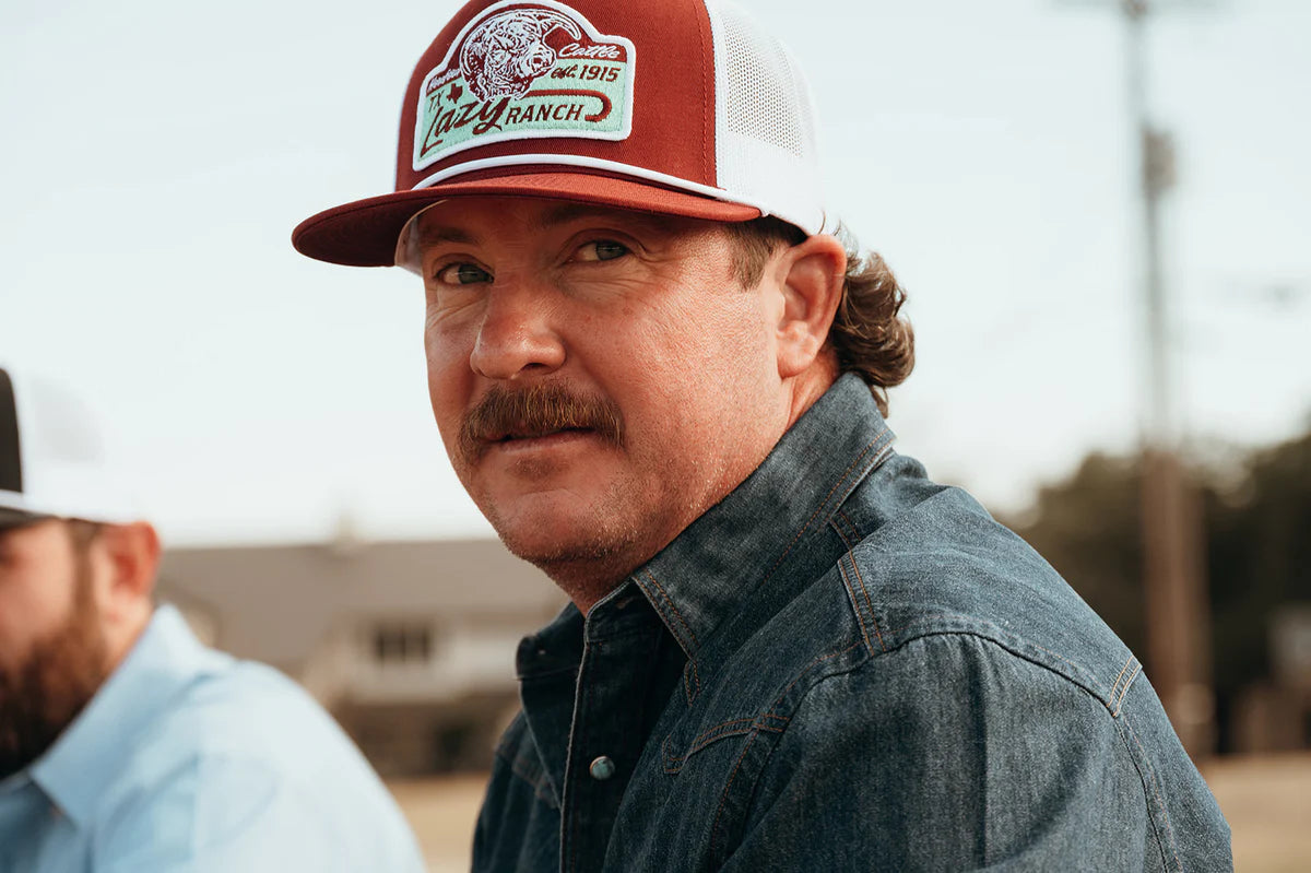 Lazy J Ranch Maroon & White Albany Classic Rope Trucker Hat