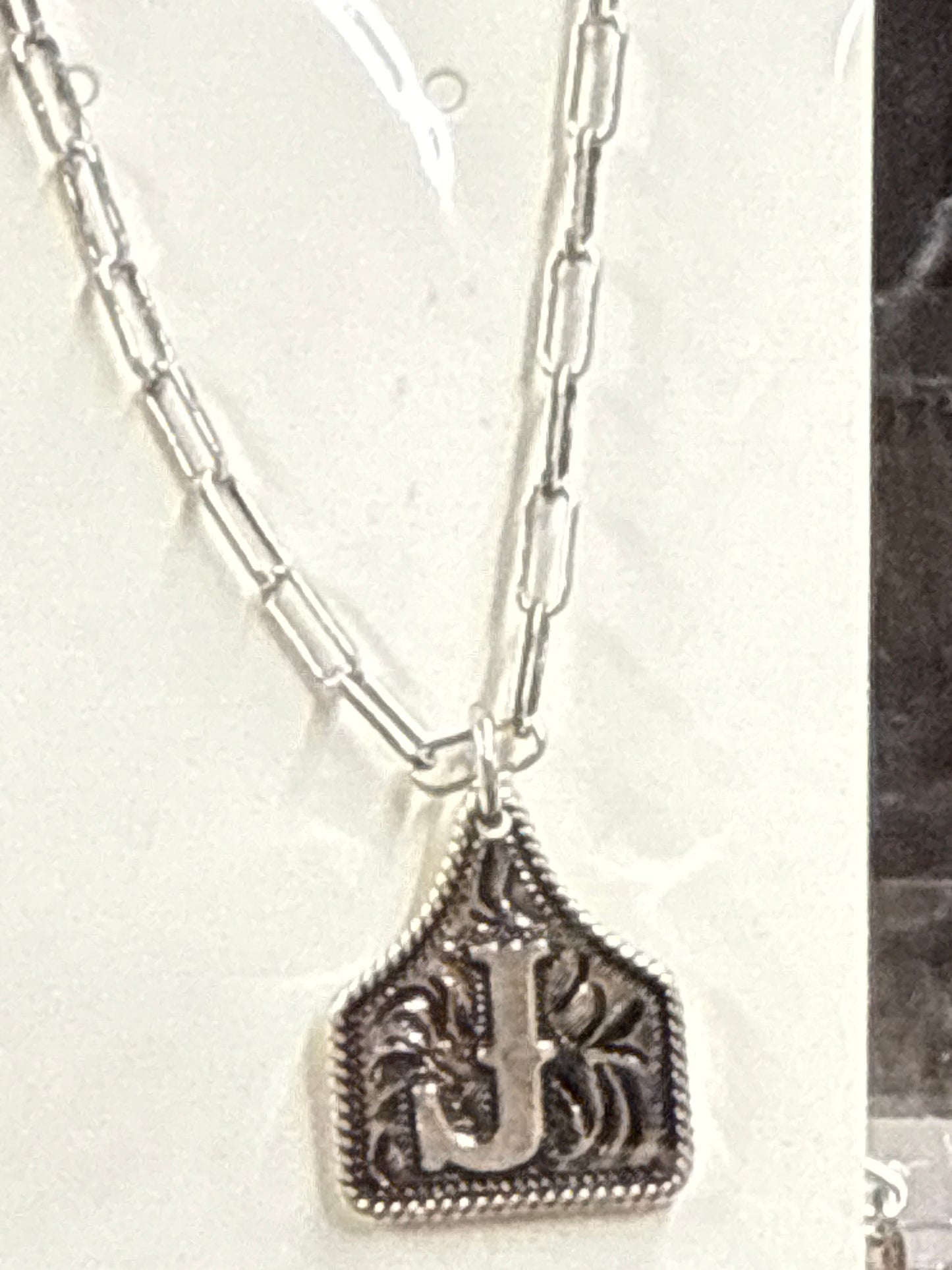 Tooled Cattle Tag Initial necklace