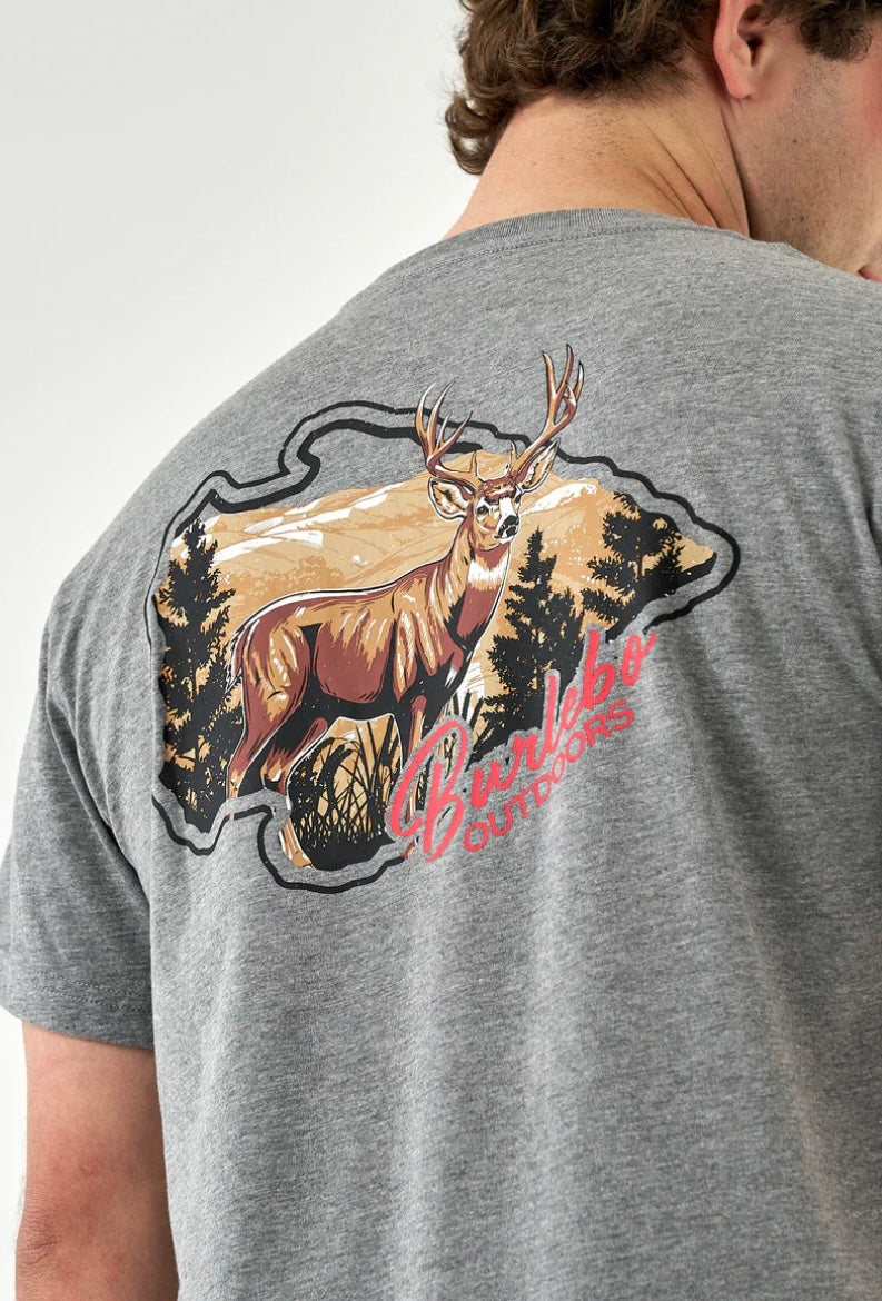 Hill Country Buck Short Sleeve T shirt Dark Heather Grey Burlebo
