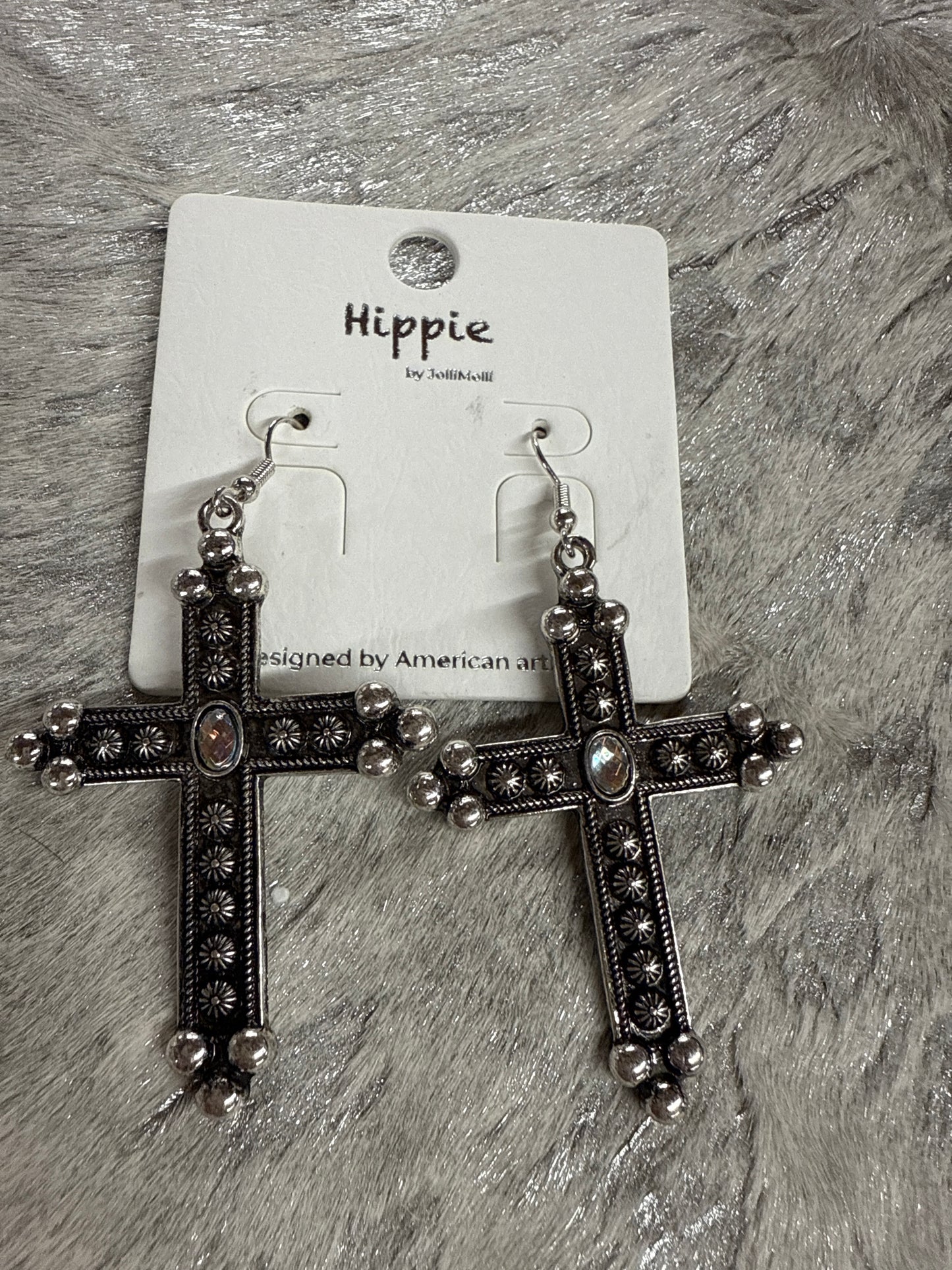 Gunmetal Dot Cross Earrings