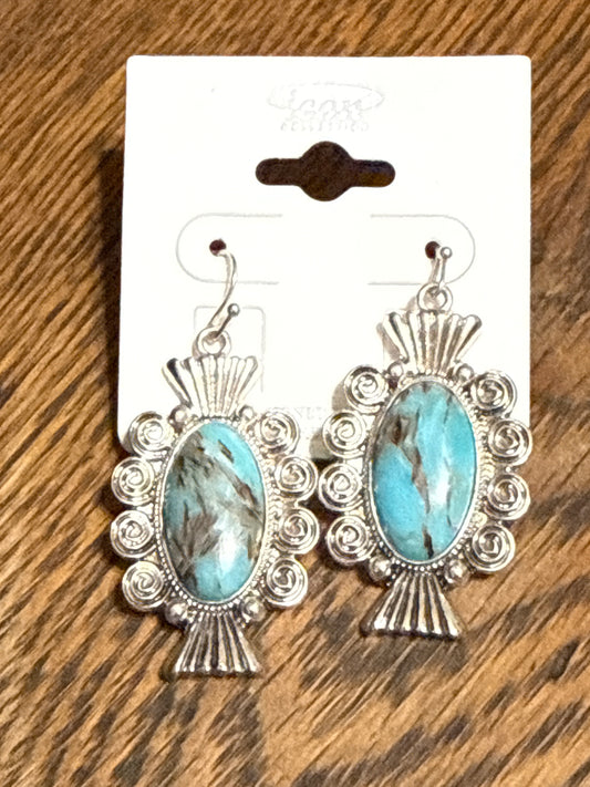 Western Oval Turquoise Earrings