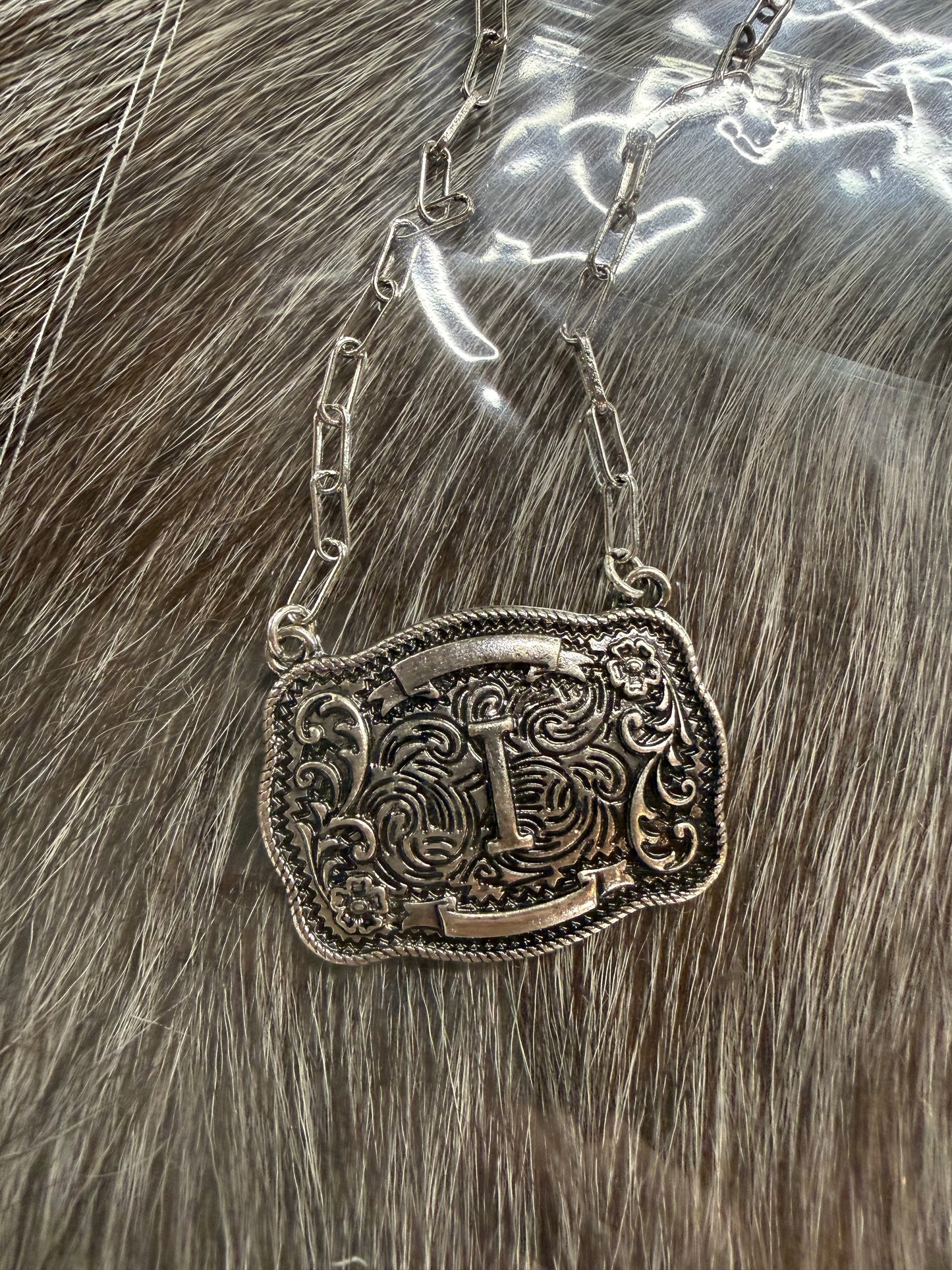 Initial Buckle Style Necklace Tipi