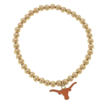 Texas Longhorns Ball Bead Stretch Bracelet in Satin Gold Canvas