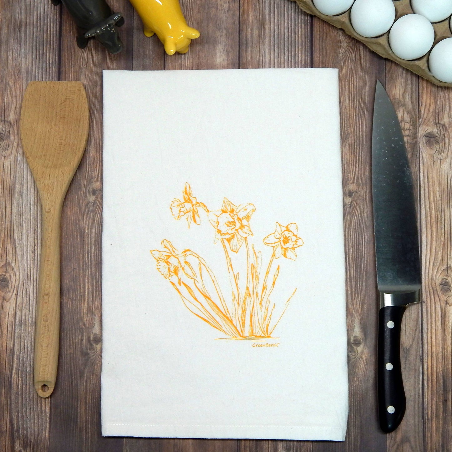 Daffodil Flour Sack Dish Tea Towel - Green Bee