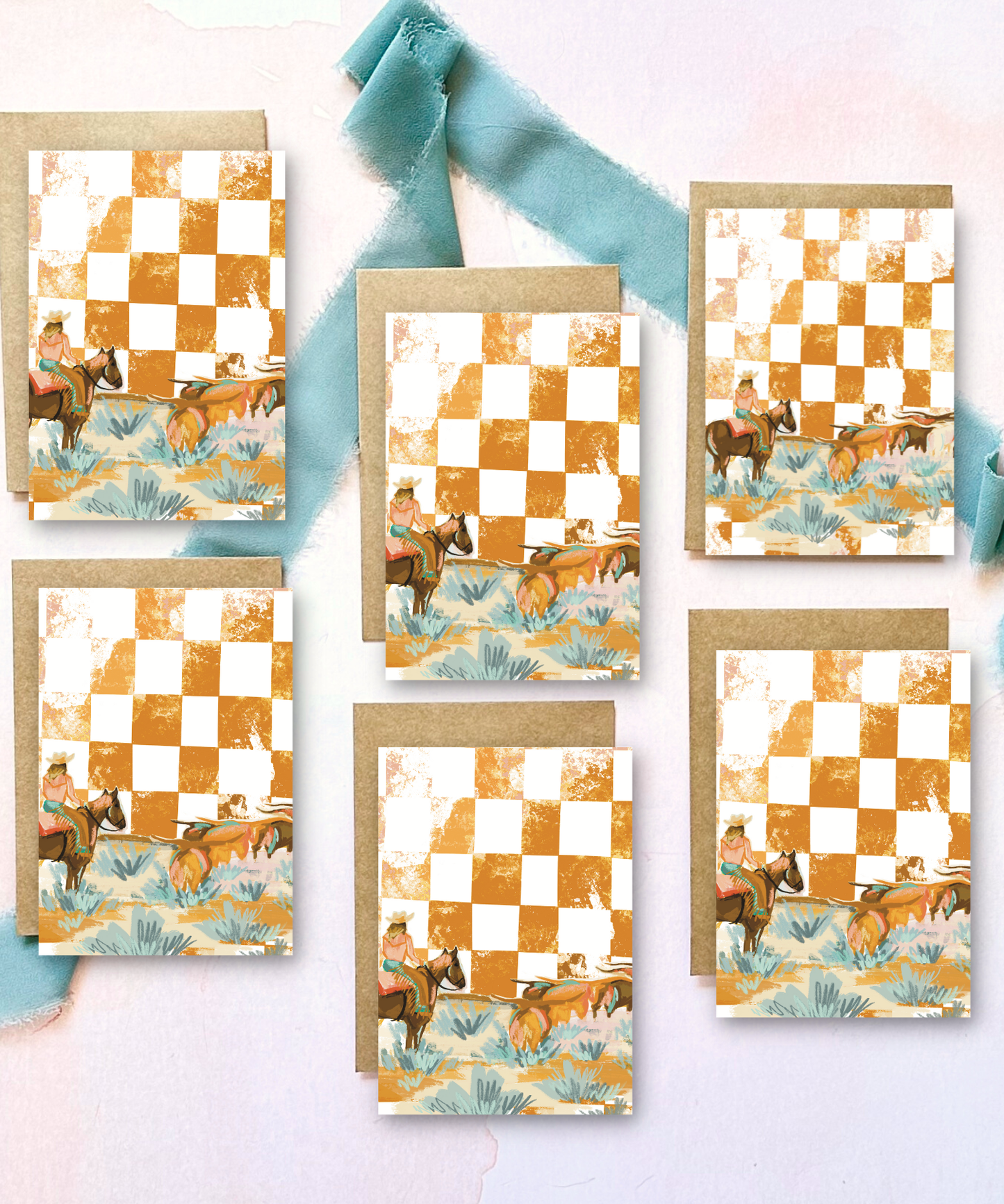 Mini Western Checkered Ranch Greeting Card Set Tirzah