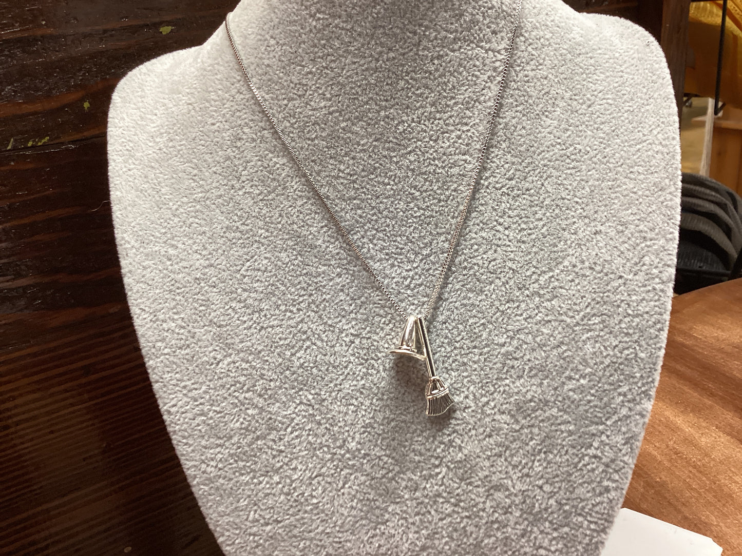 Silver Chain Halloween Necklace w/Witches Hat/Broom