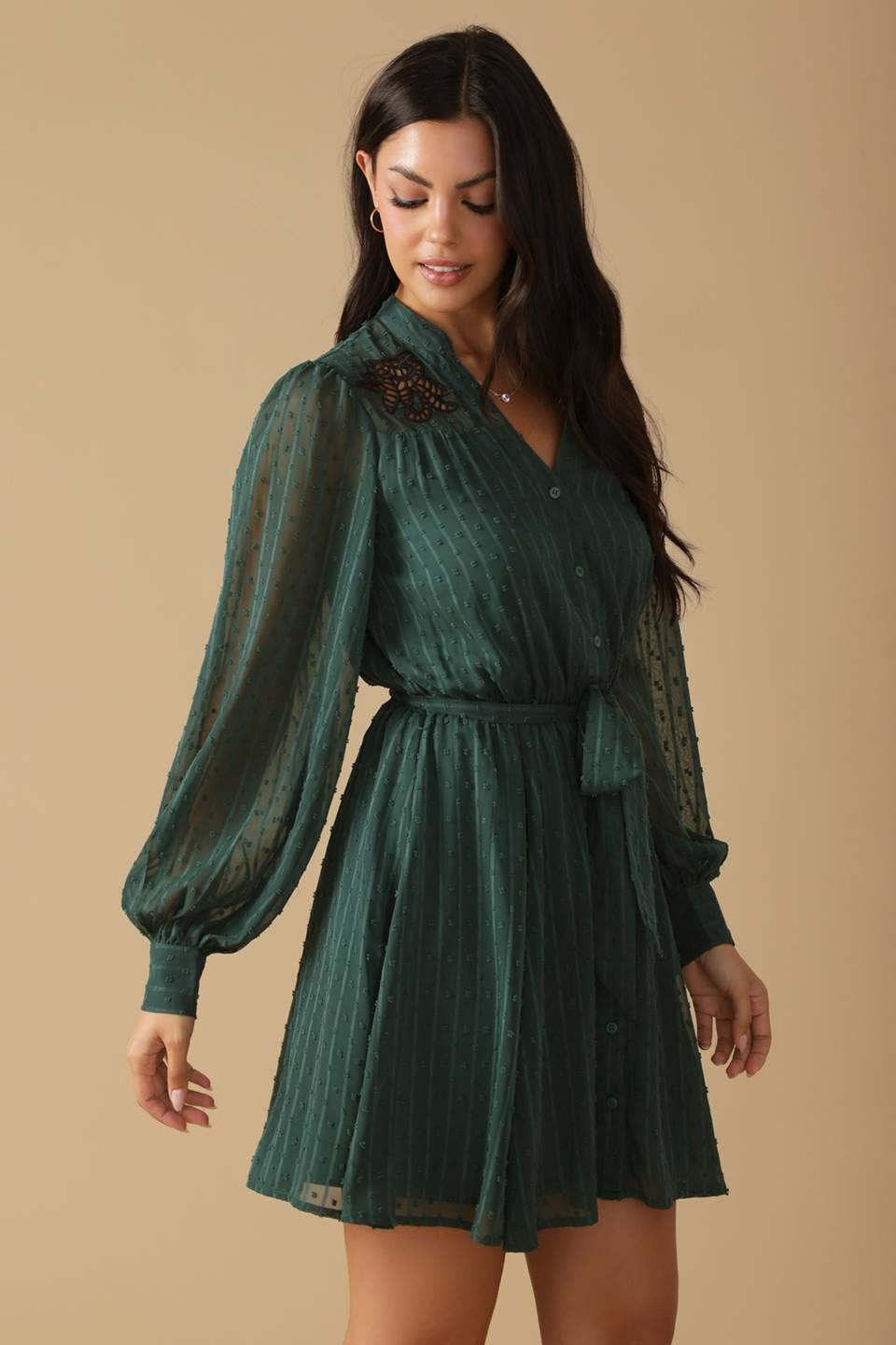 A textured woven mini dress - ID21669: HUNTER GREEN / Contemporary Flying Tomato