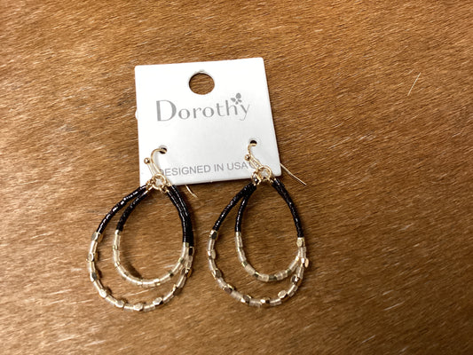 Black and gold double teardrop earrings