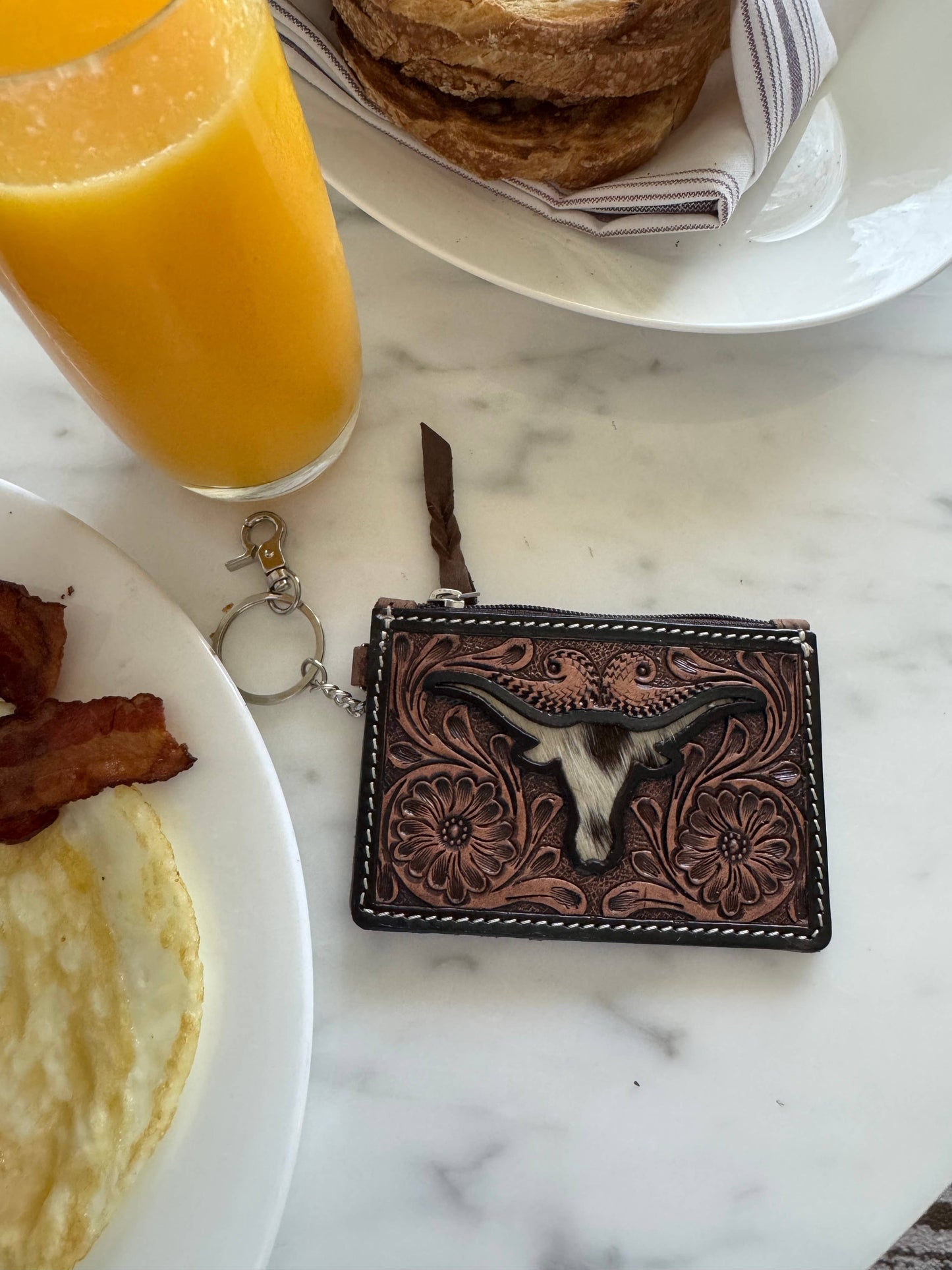 Longhorn Freebird Western Cowhide Leather Keychain Wallet: LONGHORN OR THUNDERBIRD