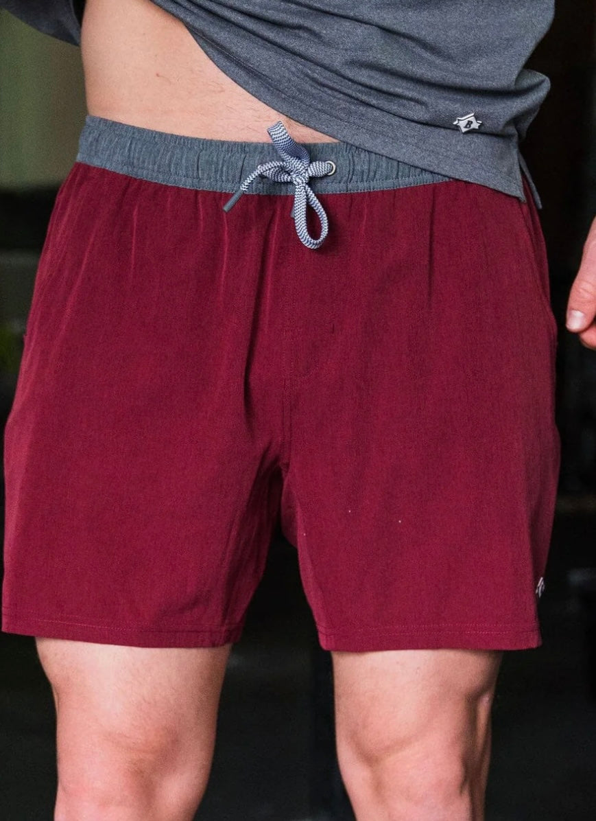 Maroon Athletic Shorts with White Camo Pocket and Lining Burlebo