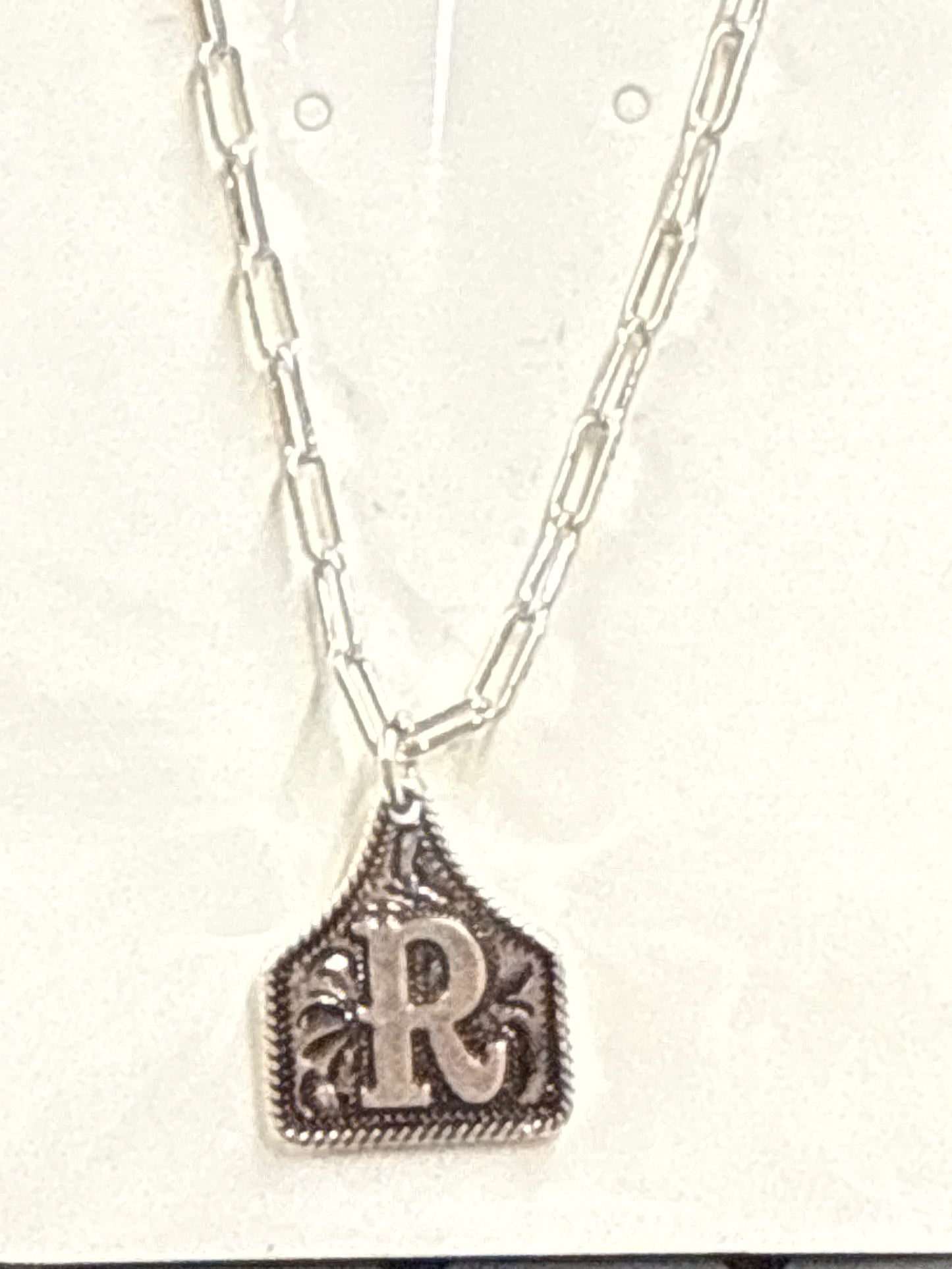 Tooled Cattle Tag Initial necklace