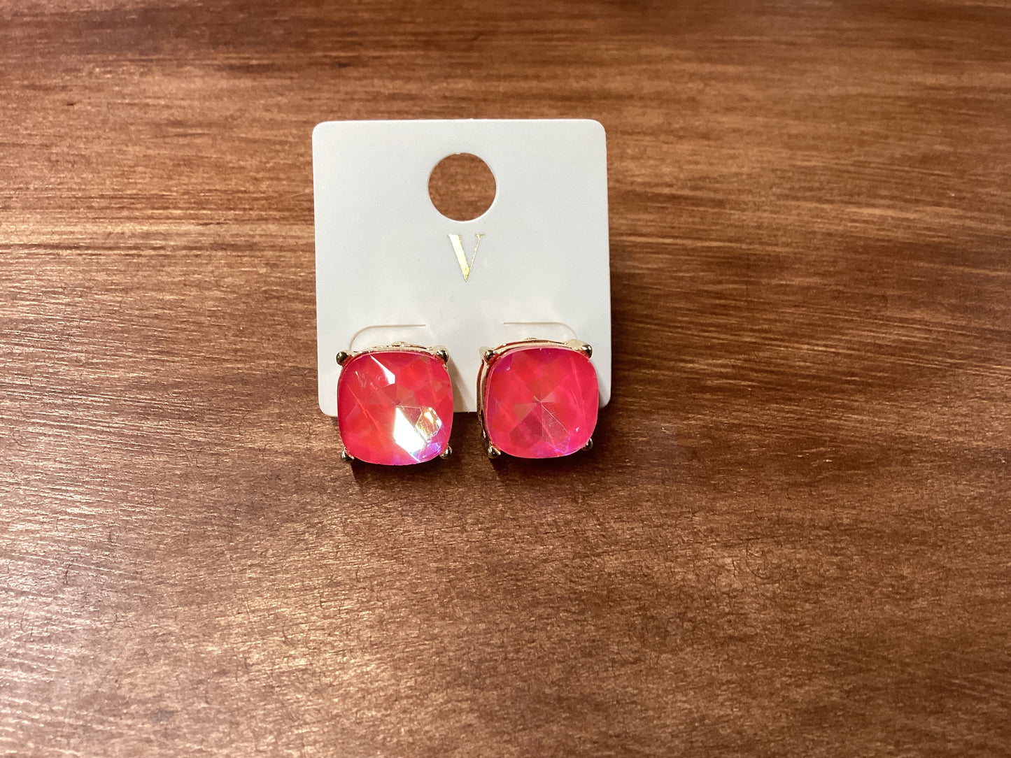 V square hot pink earrings