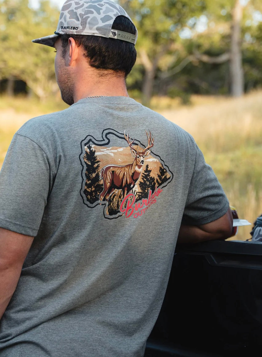 Hill Country Buck Short Sleeve T shirt Dark Heather Grey Burlebo