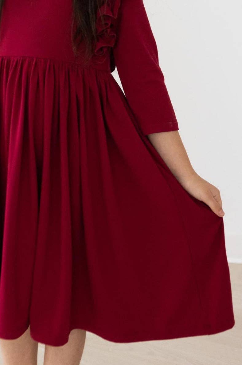 Burgundy Ruffle Twirl Dress: Mila and Rose