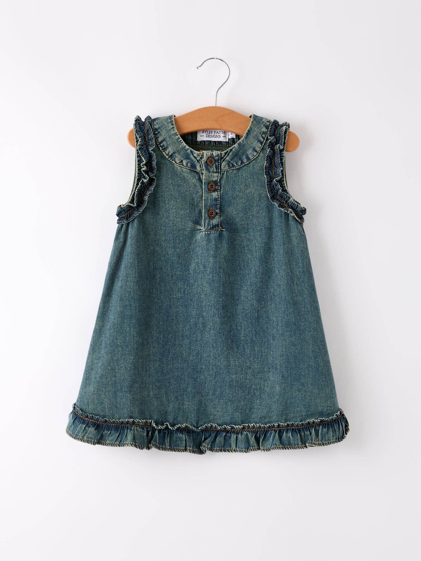 (Pre-order)Vintage Denim Ruffle Girls Dress: 6