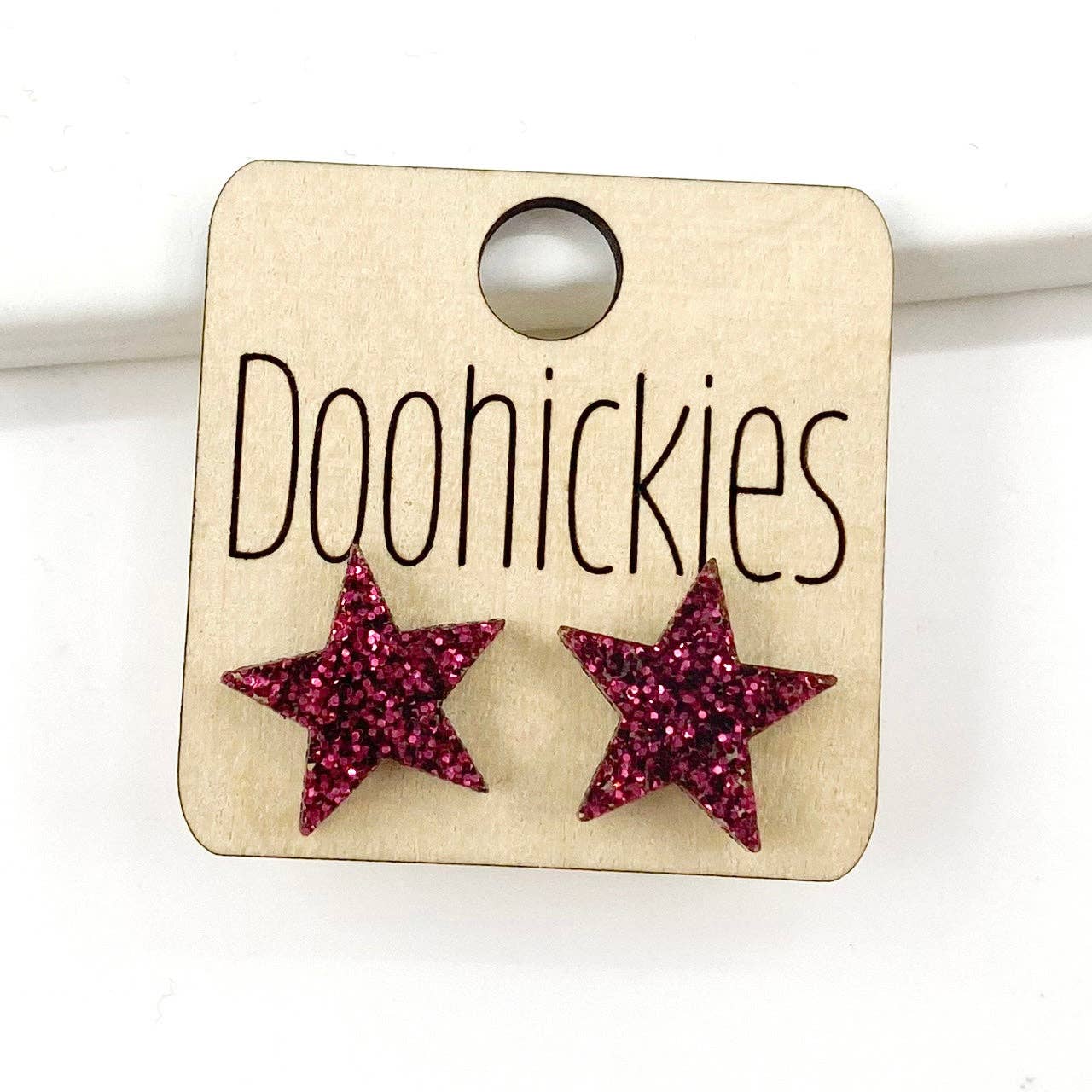 Star Stud Earrings - Maroon Glitter Doohickie
